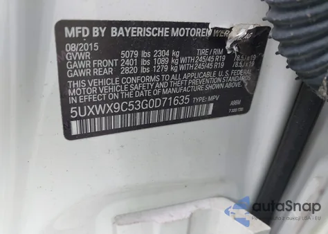 2016 BMW X3 xDrive28I z USA, uszkodzony, nr VIN 5UXWX9C53G0D71635